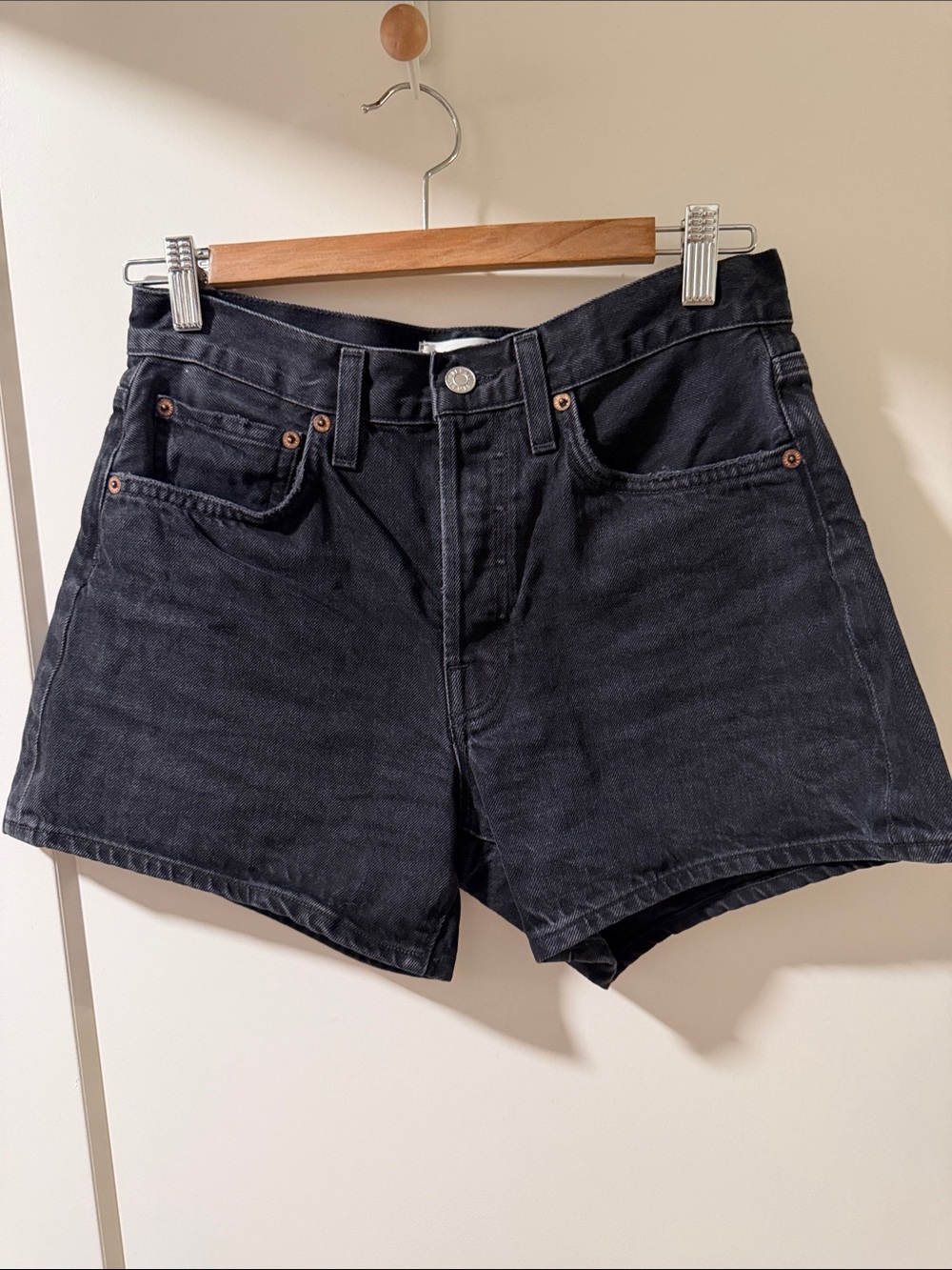 Agolde Parker Long Black Denim Shorts